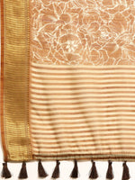 Thumbnail for Brown Silk Cotton Printed Floral Saree with Unstitched Blouse - Hiral Fashion - Distacart