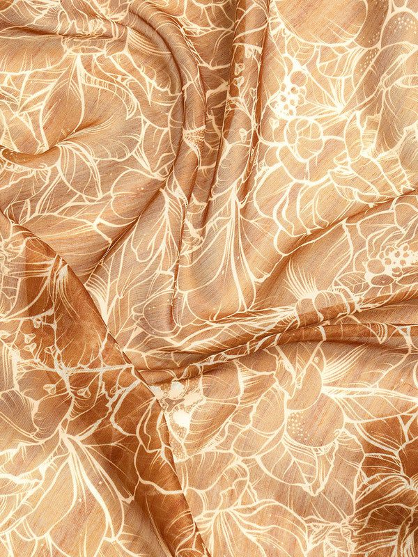 Brown Silk Cotton Printed Floral Saree with Unstitched Blouse - Hiral Fashion - Distacart