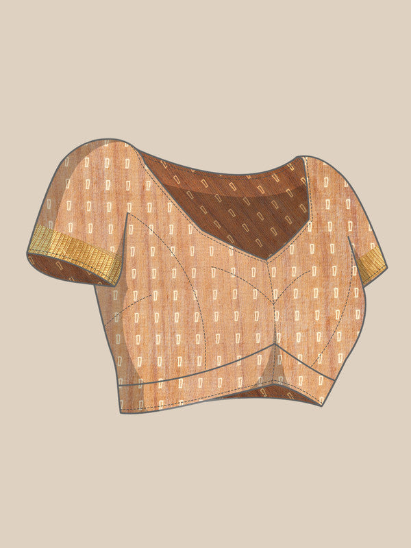 Brown Silk Cotton Printed Floral Saree with Unstitched Blouse - Hiral Fashion - Distacart