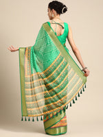 Thumbnail for Green Silk Cotton Printed Geomatric Saree with Unstitched Blouse - Hiral Fashion - Distacart