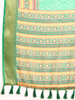Thumbnail for Green Silk Cotton Printed Geomatric Saree with Unstitched Blouse - Hiral Fashion - Distacart