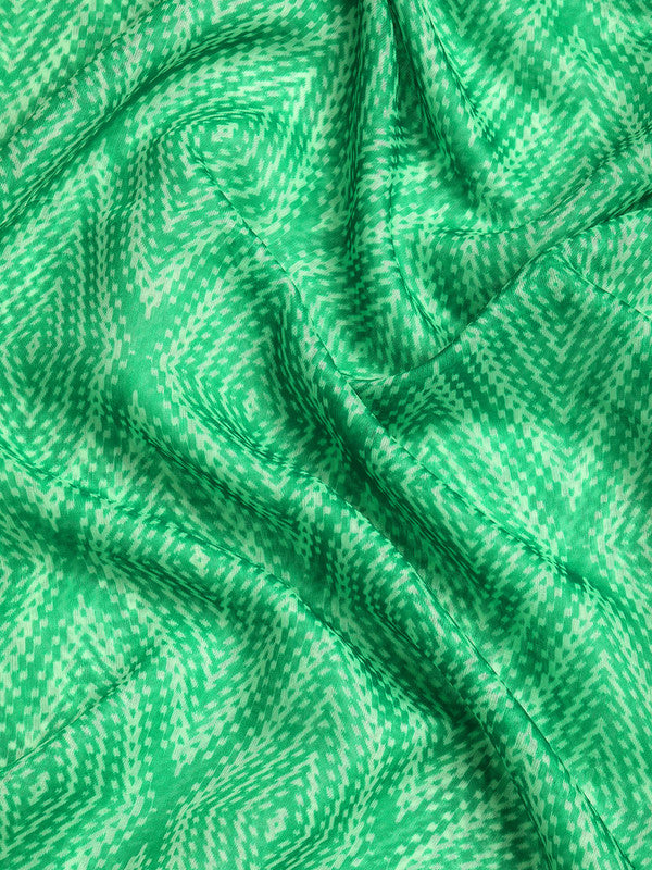 Green Silk Cotton Printed Geomatric Saree with Unstitched Blouse - Hiral Fashion - Distacart