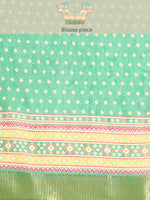 Thumbnail for Green Silk Cotton Printed Geomatric Saree with Unstitched Blouse - Hiral Fashion - Distacart