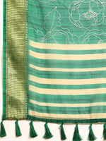 Thumbnail for Green Silk Cotton Printed Floral Saree with Unstitched Blouse - Hiral Fashion - Distacart