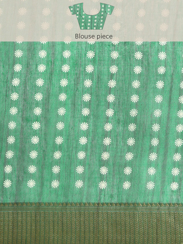 Green Silk Cotton Printed Floral Saree with Unstitched Blouse - Hiral Fashion - Distacart