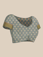 Thumbnail for Gray Silk Cotton Printed Striped Saree with Unstitched Blouse - Hiral Fashion - Distacart