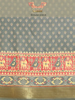 Thumbnail for Gray Silk Cotton Printed Striped Saree with Unstitched Blouse - Hiral Fashion - Distacart