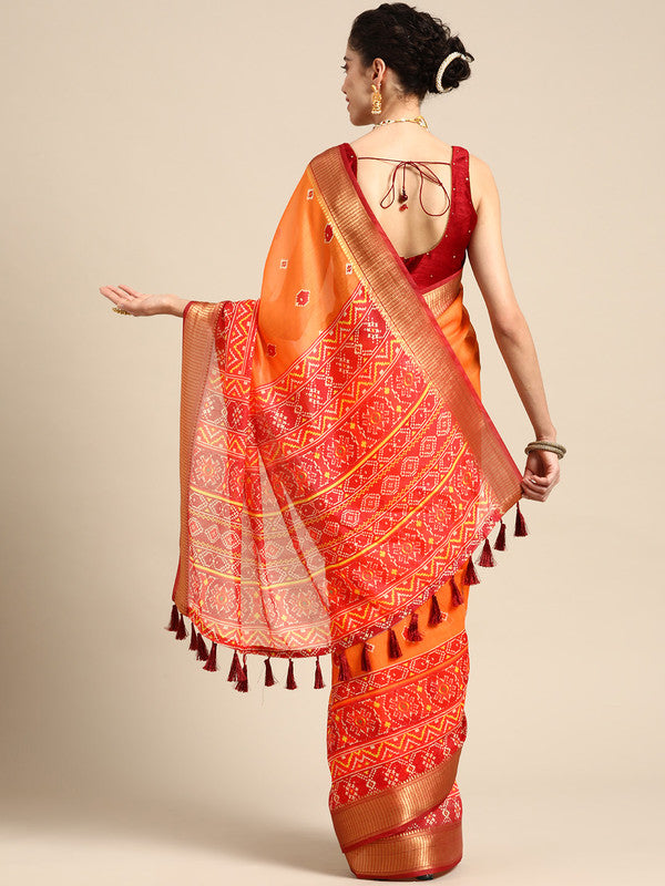 Mustard Silk Cotton Printed Floral Saree with Unstitched Blouse - Hiral Fashion - Distacart