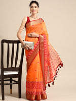 Thumbnail for Mustard Silk Cotton Printed Floral Saree with Unstitched Blouse - Hiral Fashion - Distacart