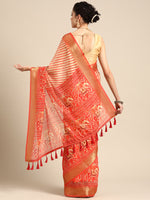 Thumbnail for Orange Silk Cotton Printed Striped Saree with Unstitched Blouse - Hiral Fashion - Distacart