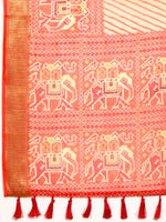 Thumbnail for Orange Silk Cotton Printed Striped Saree with Unstitched Blouse - Hiral Fashion - Distacart