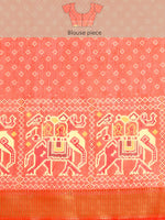 Thumbnail for Orange Silk Cotton Printed Striped Saree with Unstitched Blouse - Hiral Fashion - Distacart