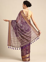 Thumbnail for Purple Silk Cotton Printed Floral Saree with Unstitched Blouse - Hiral Fashion - Distacart
