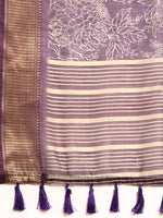 Thumbnail for Purple Silk Cotton Printed Floral Saree with Unstitched Blouse - Hiral Fashion - Distacart