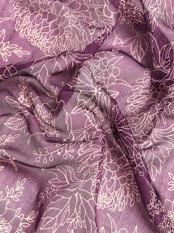 Purple Silk Cotton Printed Floral Saree with Unstitched Blouse - Hiral Fashion - Distacart