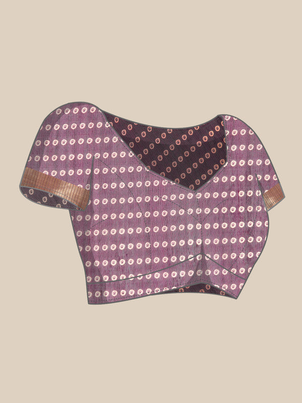 Purple Silk Cotton Printed Floral Saree with Unstitched Blouse - Hiral Fashion - Distacart