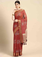 Thumbnail for Red Silk Cotton Printed Floral Saree with Unstitched Blouse - Hiral Fashion - Distacart