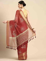 Thumbnail for Red Silk Cotton Printed Floral Saree with Unstitched Blouse - Hiral Fashion - Distacart