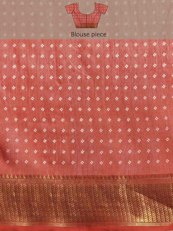 Red Silk Cotton Printed Floral Saree with Unstitched Blouse - Hiral Fashion - Distacart