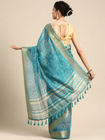 Thumbnail for Turquoise Silk Cotton Printed Floral Saree with Unstitched Blouse - Hiral Fashion - Distacart