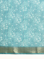 Thumbnail for Turquoise Silk Cotton Printed Floral Saree with Unstitched Blouse - Hiral Fashion - Distacart