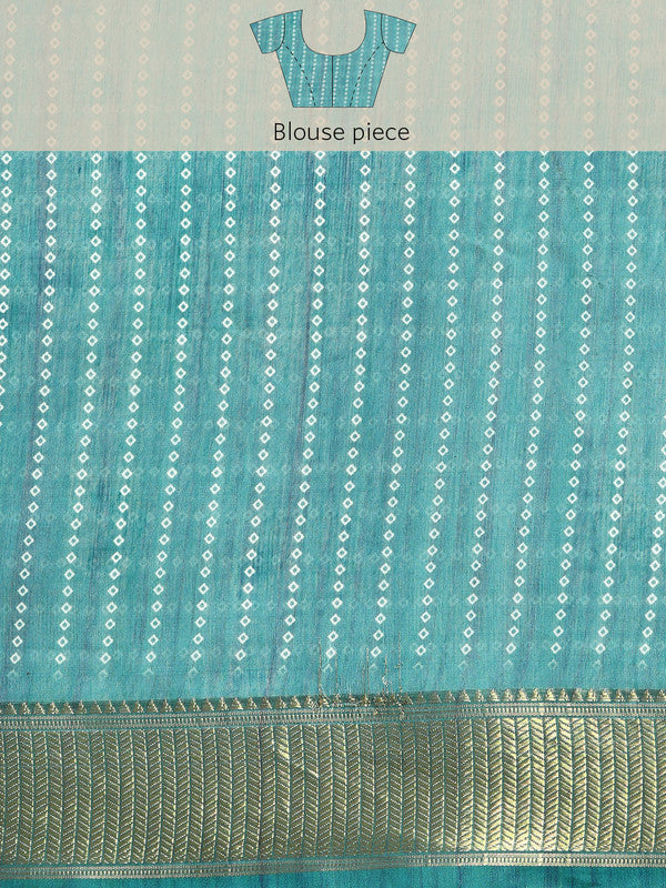 Turquoise Silk Cotton Printed Floral Saree with Unstitched Blouse - Hiral Fashion - Distacart