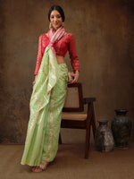 Thumbnail for Green Cotton Woven Zari Design Floral Saree with Unstitched Blouse - Hiral Fashion - Distacart