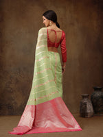 Thumbnail for Green Cotton Woven Zari Design Floral Saree with Unstitched Blouse - Hiral Fashion - Distacart