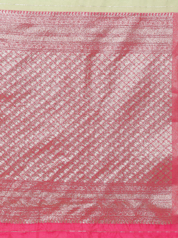 Green Cotton Woven Zari Design Floral Saree with Unstitched Blouse - Hiral Fashion - Distacart