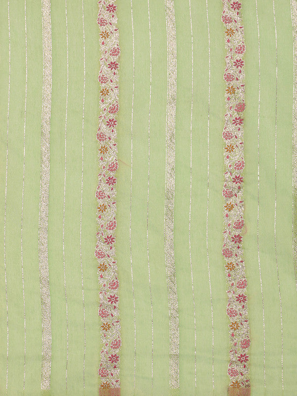Green Cotton Woven Zari Design Floral Saree with Unstitched Blouse - Hiral Fashion - Distacart