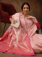 Thumbnail for Pink Cotton Woven Zari Design Floral Saree with Unstitched Blouse - Hiral Fashion - Distacart