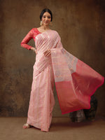 Thumbnail for Pink Cotton Woven Zari Design Floral Saree with Unstitched Blouse - Hiral Fashion - Distacart
