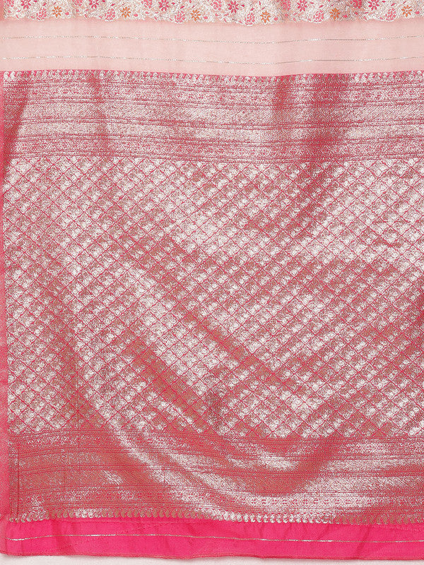 Pink Cotton Woven Zari Design Floral Saree with Unstitched Blouse - Hiral Fashion - Distacart