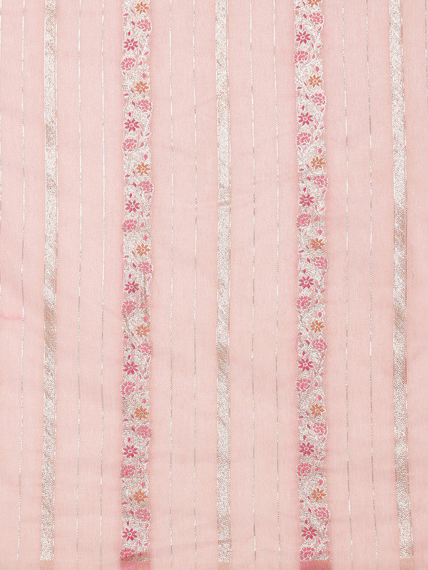 Pink Cotton Woven Zari Design Floral Saree with Unstitched Blouse - Hiral Fashion - Distacart