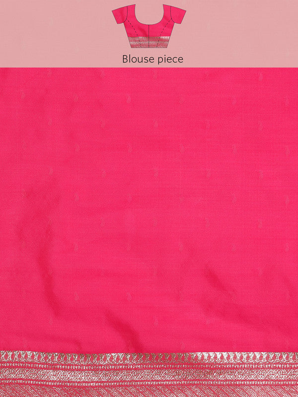 Pink Cotton Woven Zari Design Floral Saree with Unstitched Blouse - Hiral Fashion - Distacart