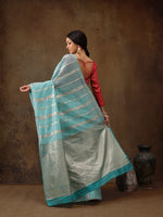 Thumbnail for Turquoise Cotton Woven Zari Design Floral Saree with Unstitched Blouse - Hiral Fashion - Distacart