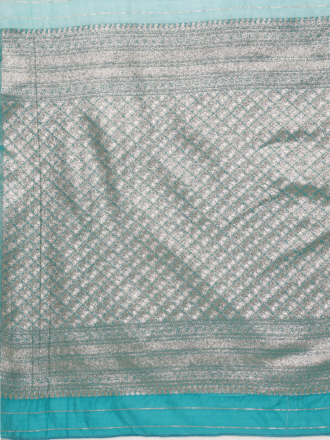 Turquoise Cotton Woven Zari Design Floral Saree with Unstitched Blouse - Hiral Fashion - Distacart