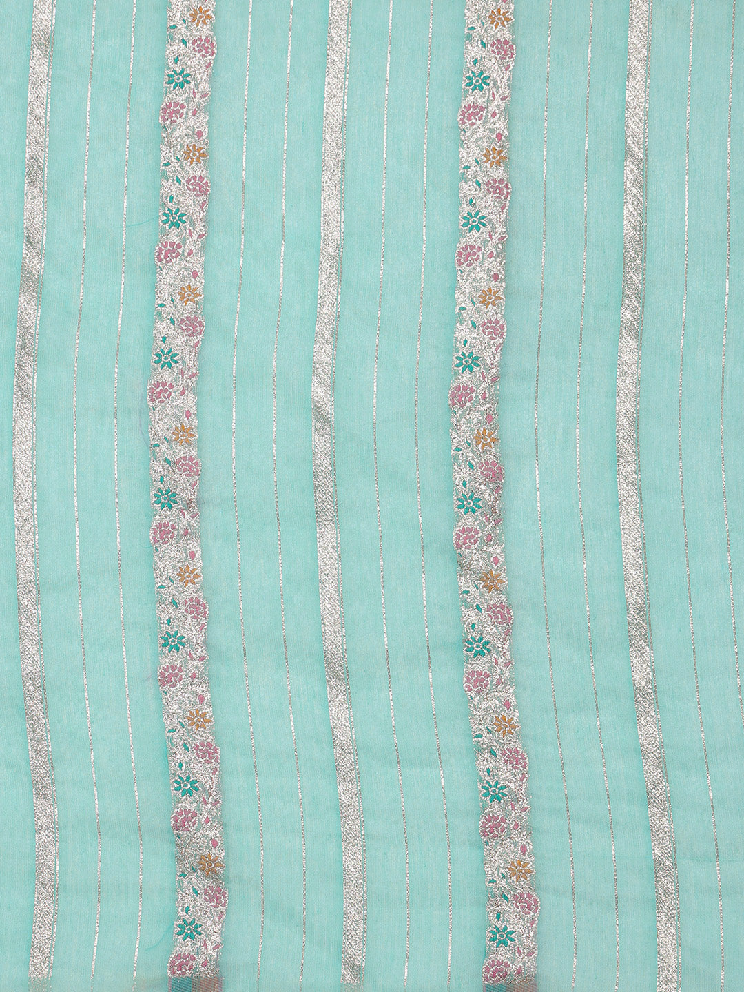 Turquoise Cotton Woven Zari Design Floral Saree with Unstitched Blouse - Hiral Fashion - Distacart