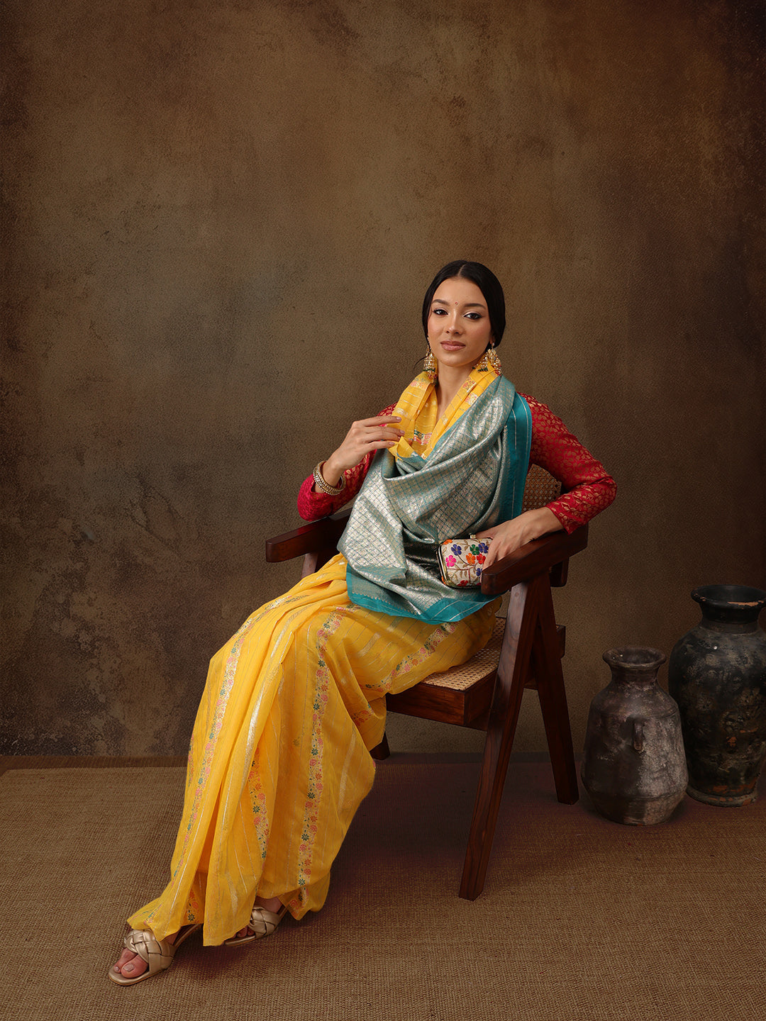Yellow Cotton Woven Zari Design Floral Saree with Unstitched Blouse - Hiral Fashion - Distacart