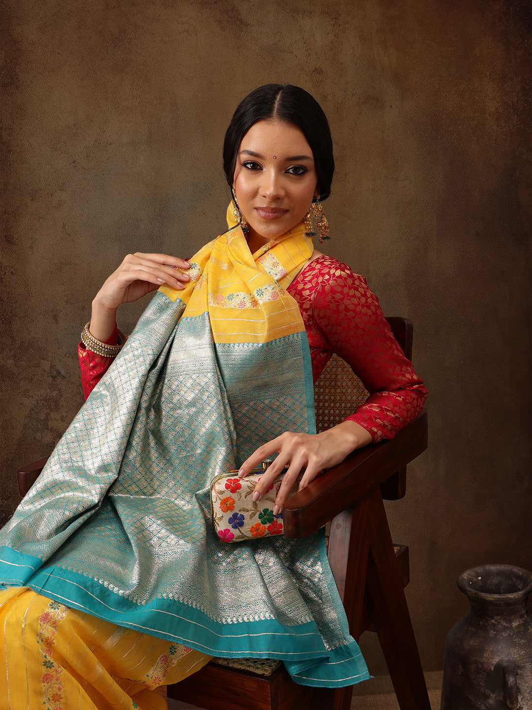 Yellow Cotton Woven Zari Design Floral Saree with Unstitched Blouse - Hiral Fashion - Distacart
