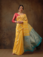 Thumbnail for Yellow Cotton Woven Zari Design Floral Saree with Unstitched Blouse - Hiral Fashion - Distacart