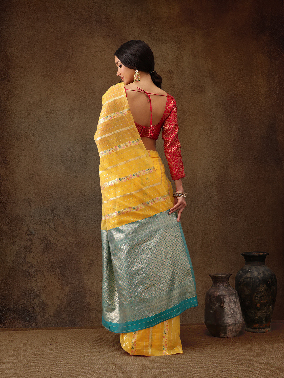Yellow Cotton Woven Zari Design Floral Saree with Unstitched Blouse - Hiral Fashion - Distacart