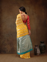 Thumbnail for Yellow Cotton Woven Zari Design Floral Saree with Unstitched Blouse - Hiral Fashion - Distacart