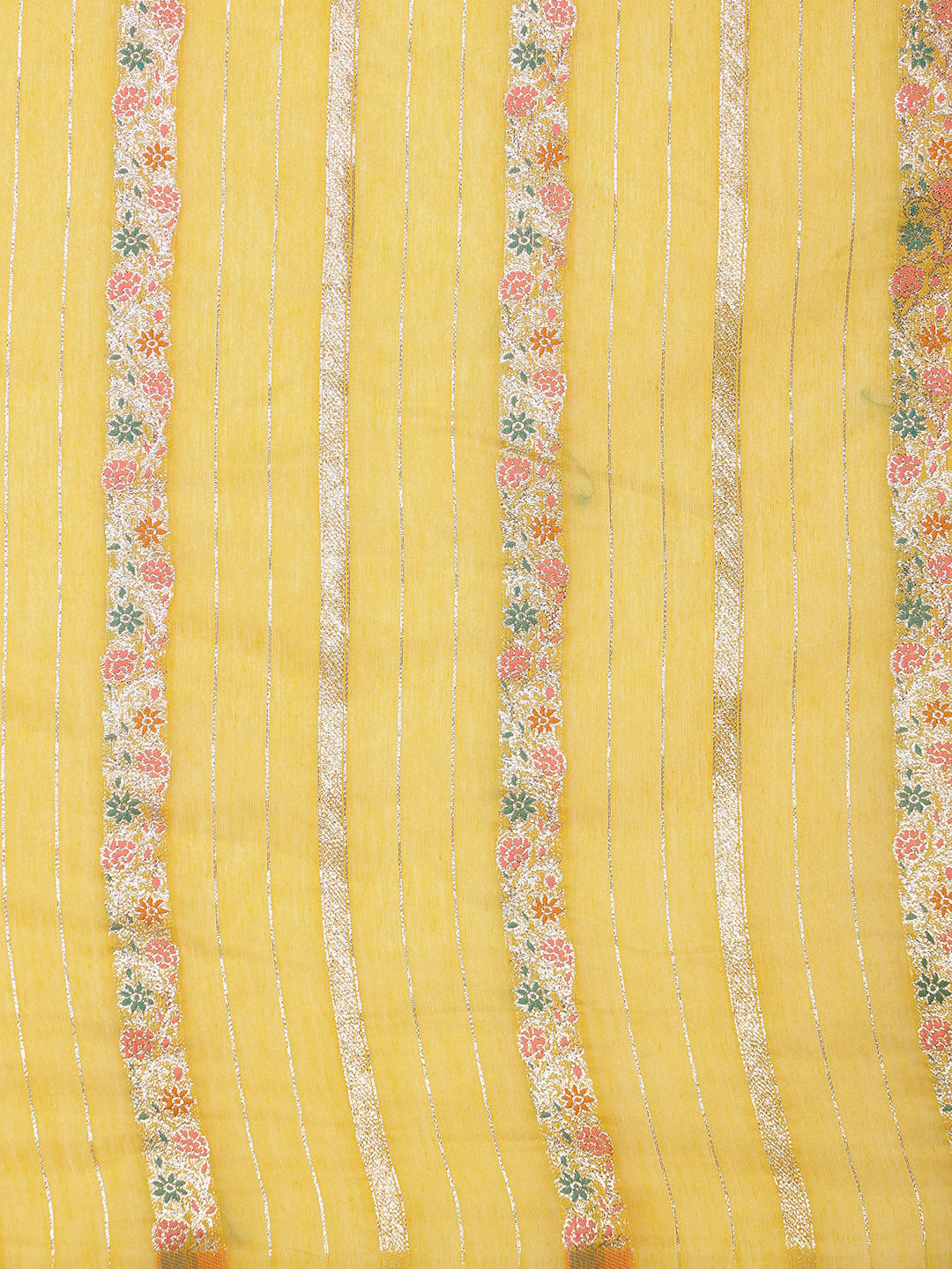 Yellow Cotton Woven Zari Design Floral Saree with Unstitched Blouse - Hiral Fashion - Distacart