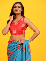 Thumbnail for Blue Silk Blend Printed Floral Saree with Unstitched Blouse - Hiral Fashion - Distacart