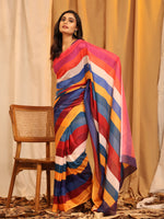 Thumbnail for Multicolor Silk Blend Printed Striped Saree with Unstitched Blouse - Hiral Fashion - Distacart