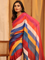 Thumbnail for Multicolor Silk Blend Printed Striped Saree with Unstitched Blouse - Hiral Fashion - Distacart