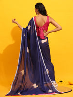 Thumbnail for Navy Blue Silk Blend Printed Kalamkari Saree with Unstitched Blouse - Hiral Fashion - Distacart
