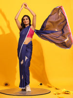 Thumbnail for Navy Blue Silk Blend Printed Kalamkari Saree with Unstitched Blouse - Hiral Fashion - Distacart