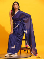 Thumbnail for Navy Blue Silk Blend Printed Kalamkari Saree with Unstitched Blouse - Hiral Fashion - Distacart